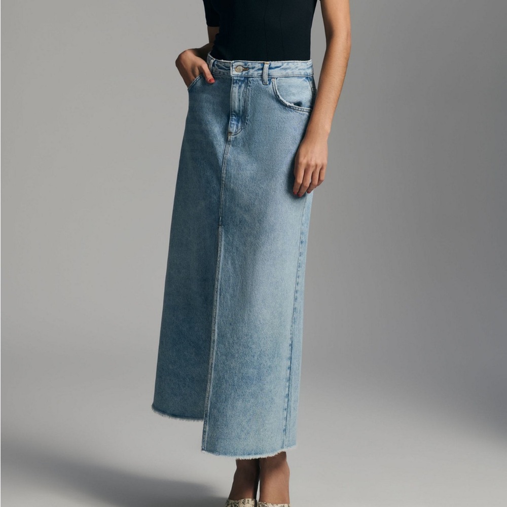 Anthropologie Light Blue Denim Midi Skirt